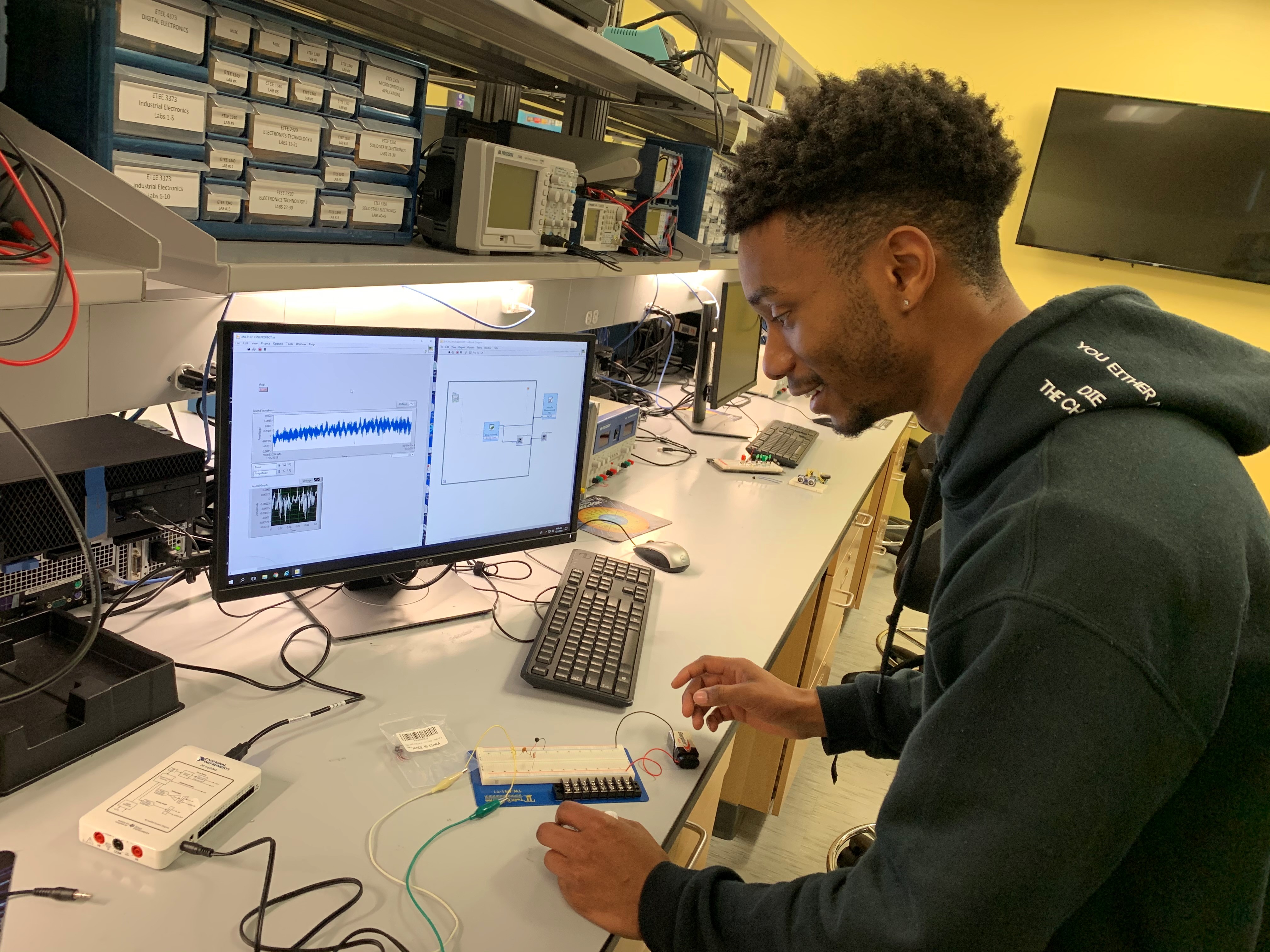 Student in Electronics Classroom